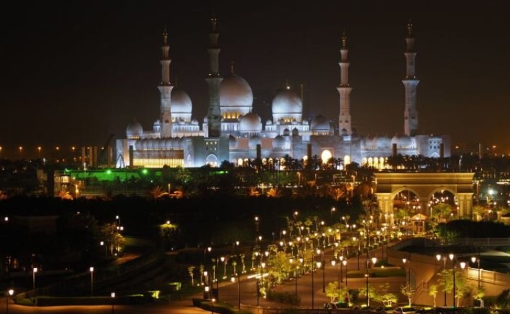 The mosque during the dark hours of the day